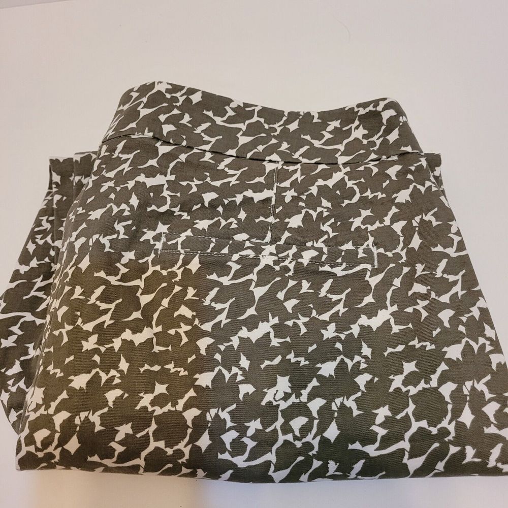 Talbots Curvy Pants Womens 12 Olive Green White Print‎ Excellent Straight Leg
